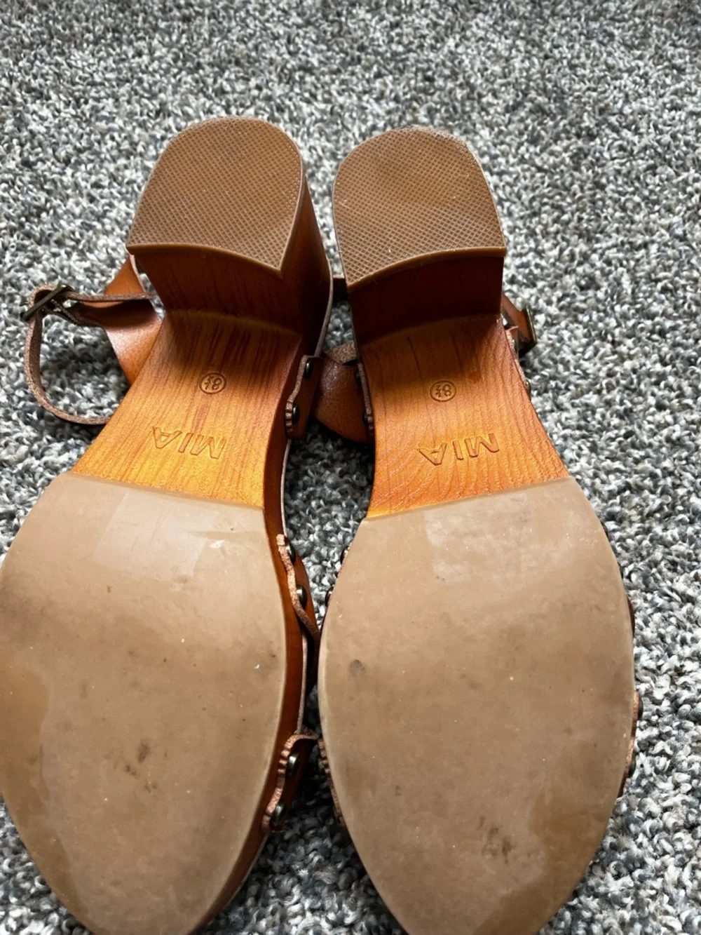 MIA Women's Tan Leather Block Heel Sandals - Classic Strappy Design - Picture 7 of 7